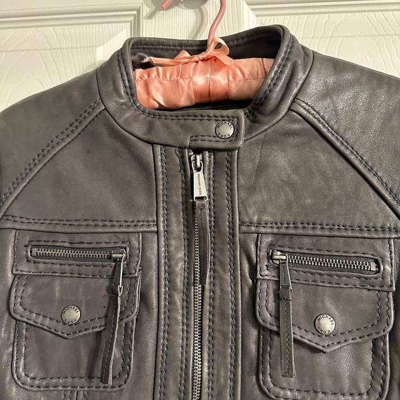Michael Kors Gray Leather Moto Jacket - Size Small - Picture 3 of 10